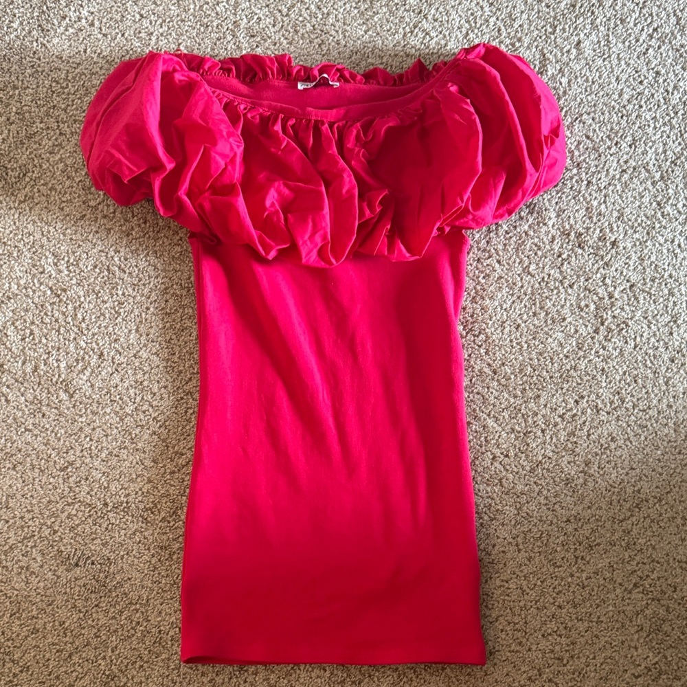 Zara Red Off-Shoulder/Strapless Mini Dress